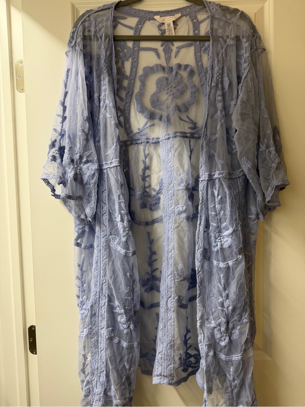 LC Lauren Conrad Light Blue Embroidered Sheer Kimono